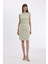 Bodycon Vücuda Oturan Drapeli Krep Kolsuz Mini Abiye Elbise D3770AX24AU 2