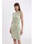 Bodycon Vücuda Oturan Drapeli Krep Kolsuz Mini Abiye Elbise D3770AX24AU 3