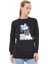 Baskılı Sıfır Yaka Kadın Sweatshirt Siyah ZN5005 1