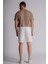 Erkek Yandan Cepli Beli Lastikli Dokulu Kumaş Relaxed Fit Jogger Şort Ekru 3