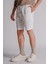 Erkek Yandan Cepli Beli Lastikli Dokulu Kumaş Relaxed Fit Jogger Şort Ekru 4
