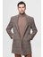 Slim Fit Kahverengi Tek Yırtmaçlı Ekose Desenli Yünlü Palto 1