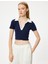 Crop Tişört Polo Yaka Düğmeli Kısa Kollu Biyeli Slim Fit 2