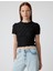 Dokulu Crop Tişört Asimetrik Kısa Kollu Yuvarlak Yaka Slim Fit 3