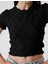 Dokulu Crop Tişört Asimetrik Kısa Kollu Yuvarlak Yaka Slim Fit 5
