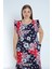 Kadın Lacivert Büyük Beden Desenli Pamuk Cepli Kolu ve Eteği Fırfırlı Elbise 2