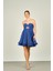 Kadın Straplez Pencere Detaylı Şifon Mini Abiye Elbise 4597 Indigo 3