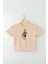 Bej Renk Crop T-Shirt Müzik Nota Sol Anahtarı Music Baskılı Kadın Tişört Baby Tee 1