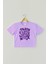 Lila Crop T-Shirt Eat Sleep Train Repeat Mor Renk Kadın Tişört Baby Tee 1