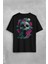 Unisex Sugar Skull Skeleton Rose Kuru Kafa Gül Sırt Ön Baskılı Oversize Tişört Unisex T-Shirt 1