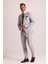 Erkek Gri Slim Fit Sivri Yaka Yelekli Takım Elbise 3