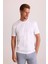Erkek Beyaz Regular Fit Merserize Pamuk T-Shirt 4
