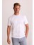 Erkek Beyaz Regular Fit Merserize Pamuk T-Shirt 5