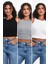 Kadın Siyah-Gri-Beyaz Fitilli Görünümlü Askılı Kalın Esnek Örme 3'lü Basic Crop Atlet Bluz 1