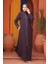 Boncuk Detaylı Mürdüm Tesettür Abaya 26331MU 1