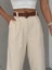 Kadın Ham Keten Palazzo Kadın Pantolon Kemerli Beli Lastikli 2