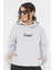 Baskılı Kapüşonlu Kadın Sweatshirt Gri ZN5002 1