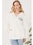 Kanguru Cep Fermuarlı Kadın Sweatshirt Ekru ZN5025 1