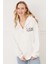 Kanguru Cep Fermuarlı Kadın Sweatshirt Ekru ZN5025 3