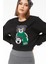 Sıfır Yaka Figürlü Kadın Kısa Sweatshirt Siyah ZN5041 1