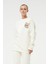 Baskılı Oversize Üç Iplik Kadın Eşofman Takımı Krem ZN5004 5