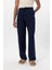 Lacivert Bel Bağlamalı Keten Karışımlı Baggy Erkek Pantolon 5