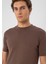 Kahve Bisiklet Yaka Slim Fit T-Shirt 4