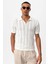 Beyaz Polo Yaka Fermuarlı Örme Erkek T-Shirt 4