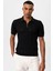 Siyah Polo Yaka Fermuarlı Örme Erkek T-Shirt 1