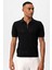 Siyah Polo Yaka Fermuarlı Örme Erkek T-Shirt 3