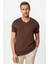 Kahve Basic V Yaka Erkek T-Shirt 1