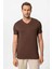 Kahve Basic V Yaka Erkek T-Shirt 3