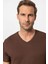 Kahve Basic V Yaka Erkek T-Shirt 4