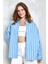 Mavi Beyaz Çizgili %100 Pamuk Oversize Gömlek 27371 4