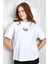 Beyaz Baskılı Oversize T-Shirt 27337 2