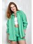 Yeşil Modal Kumaş Oversize Gömlek/şort Alt-Üst Takım 27376 4