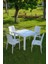 80 x 80 Rattan Beyaz Kollu 4 Sandalye Masa Takımı - Bahçe&balkon&teras Beyaz 4 Plastik Masa Seti 1