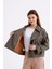 %100 Pamuk Gabardin Astarlı Oversize Geniş Kalıp Kadın Crop Kısa Trençkot 1122 2