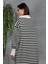 Kadın Oversize Yarım Fermuarlı Çizgili Uzun Triko Elbise 4