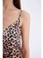 Leopar Desenli V Yaka Saten Askılı Gecelik-Fall in Love D4407AX24HS 5