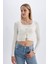 Regular Fit Crop Düğmeli V Yaka Triko Hırka A2076AX24AU 4