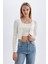 Regular Fit Crop Düğmeli V Yaka Triko Hırka A2076AX24AU 5
