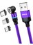 2m Manyetik Telefon Şarj Kablosu 3A Usb'den Ip'ye/tip-C/mikro USB Naylon Örgülü Veri Kablosu, LED Işıklı-Mor (Yurt Dışından) 1