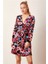 Kadın Mini Elbise V Yaka Çiçek Desenli Kuşak Bağlamalı Esnek Penye Kumaş 1