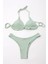 Kadın Çağla Yeşil Astarlı Ip Bağlamalı Yüksel Bel Üçgen Bikini Takım HZL24S-LC2233 2