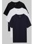 Slim Fit Siyah/beyaz/lacivert 3'lü T-Shirt 1