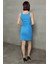 Kadın Kalın Askılı Yırtmaçlı Mini Elbise Mavi - 6216 4