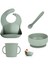 4'lü Silikon Bebek Beslenme Seti- Vakumlu Kase - Mama Önlüğü - Kulplu Bardak - Kaşıyıcı Kaşık -Yeşil 1