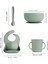4'lü Silikon Bebek Beslenme Seti- Vakumlu Kase - Mama Önlüğü - Kulplu Bardak - Kaşıyıcı Kaşık -Yeşil 5