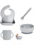 4'lü Silikon Bebek Beslenme Seti- Vakumlu Kase - Mama Önlüğü - Kulplu Bardak - Kaşıyıcı Kaşık -Gri 1